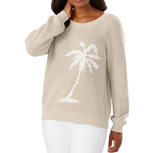 TOMMY BAHAMA Breezy Palm Crewneck Pullover In Natural Size Large - Picture 1 of 6